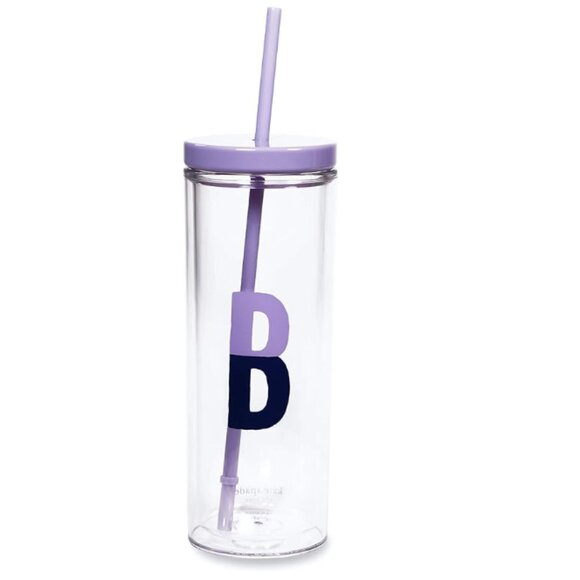 Kate spade Initial Thermal Tumbler cup With Straw, B purple nwt - Picture 1 of 4